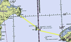 Mapa de las islas Diómedes y el proyecto de puente