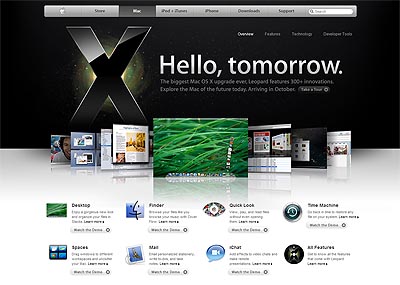 Captura de la nueva web de Leopard en Apple